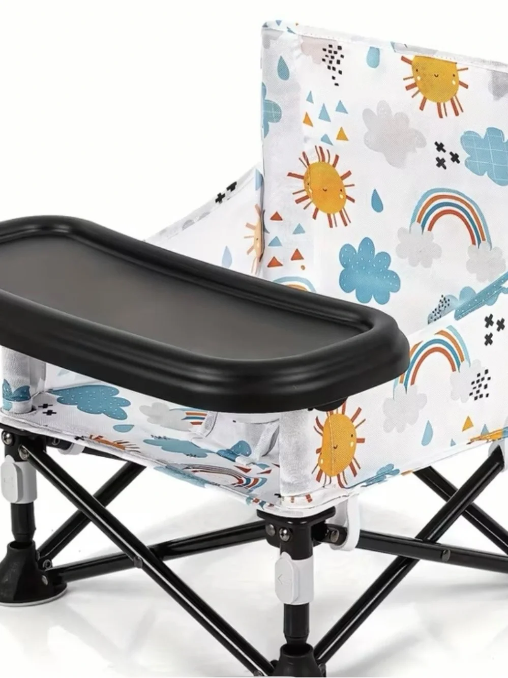 Portable Kids Booster Seat with Sun & Rainbow Print - White/Blue/Yellow